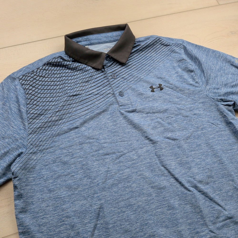 Under Armour The Playoff Polo Shirt Mens L Blue Heathered Golf Top Stretch